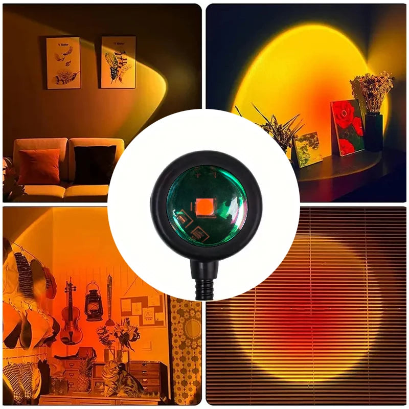 Luminária de Projeção de Pôr do Sol, Lâmpada de Atmosfera USB para Decoração, Rotativa em Vários Ângulos, Ideal para Sala de Estar e Quarto