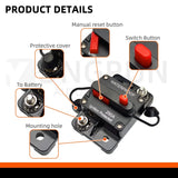 30A to 300A Circuit Breaker with Manual Reset for Car Audio System Waterproof Marine Circuit Breaker Reset Fuse 12V-48V DC