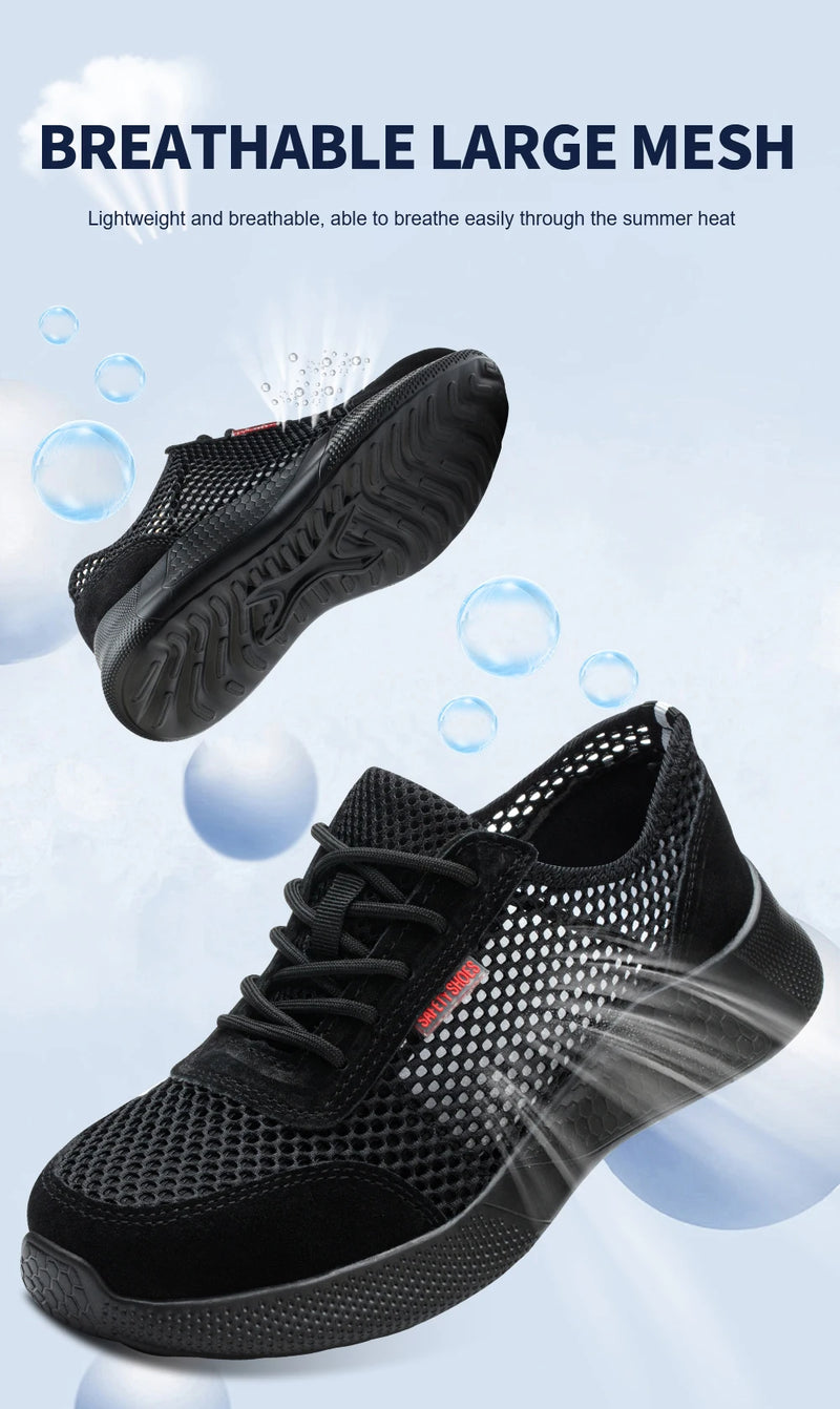 Breathable Men Work Shoes Summer Safety Shoes Lightweight Protective Sneakers Safety Steel Toe Shoes Men Puncture-Proof boots