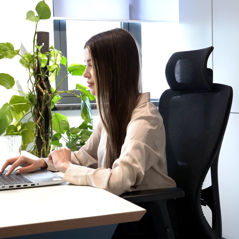 Durrafy Ergonomic Office Chair, Office Chairs, Desk Chair with adjustable headrest, Armrests, 150KG load capacity, Black