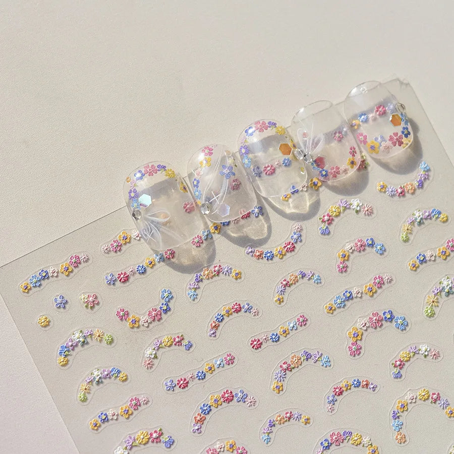 Colorful Sparkling Glass Fragment Spring Wildflowers High Quality Adhesive Flash Nail Stickers Art Decorations Design T-3784