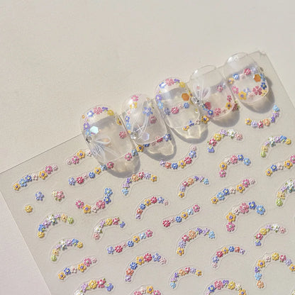 Colorful Sparkling Glass Fragment Spring Wildflowers High Quality Adhesive Flash Nail Stickers Art Decorations Design T-3784