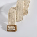 Ladies Round Dark Wooden Buckle Pp Straw Woven Elastic Belt Versatile Summer Fashion Bohemian Style Geometric Pattern