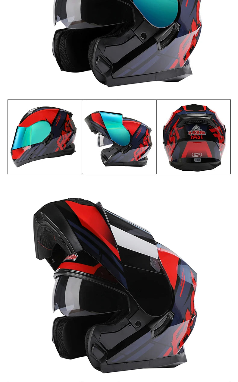 BLD Modular Motorcycle Full Face Helmet ECE Flip-up Double Anti-Fog Visor Purple Bird Sport Design In Stock Adult Men and Women