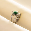 1pc Green Turquoise Ring Hippie Stainless Steel Silver Color Charm Opening Adjustable Ring Women Chunky Bohemian Party Jewelry