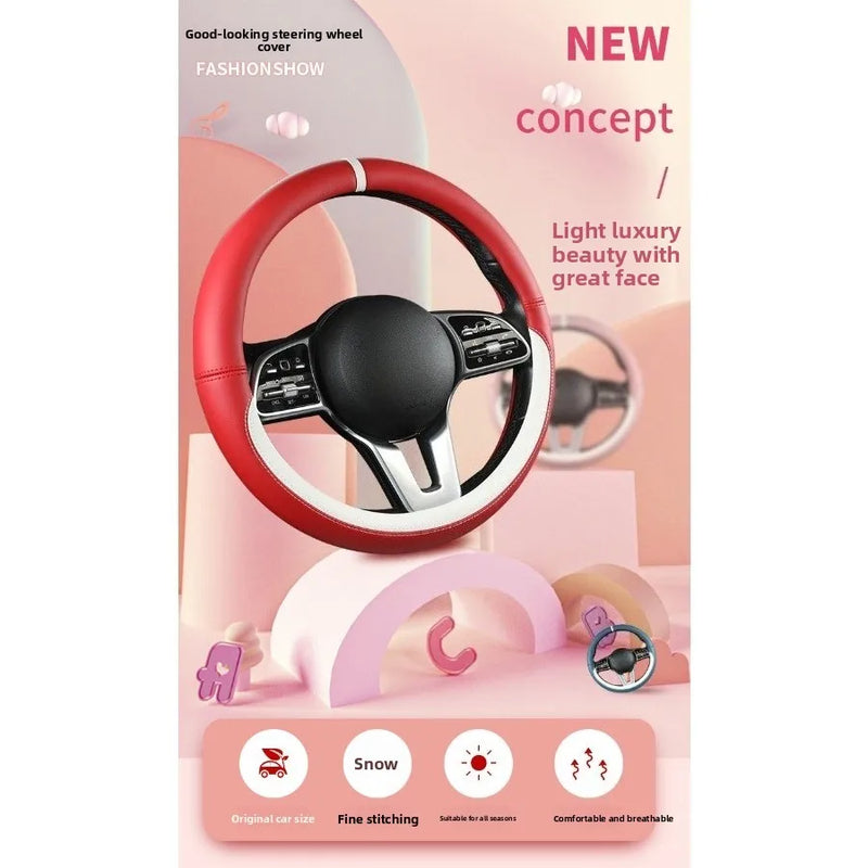 pink All-season exquisite simple light cute sunny fashionable dirt-resistant and comfortable car steering wheel cover