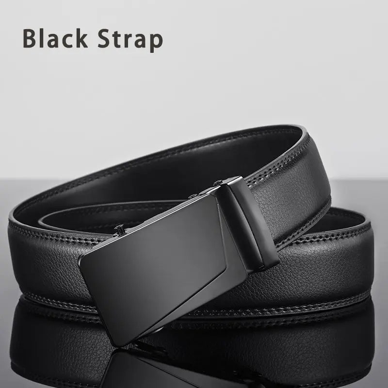Cinturón de cuero para hombre, hebilla automática de metal, marca de alta calidad, cinturones de lujo para hombres, famoso trabajo, negocios, correa de PU negra.