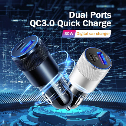 Mini USB C Car Charger 30W PD Phone Power Adapter For Iphone Xiaomi Samsung Fast Charging Cigarette Lighter Socket USB Charger