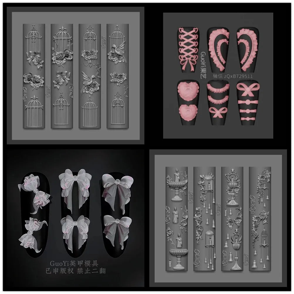 1pc Bowknot Candles Jellyfish Shell Rose Leaf  3D Acrylic Mold Nail Art Decoration Nails DIY Design Silicone  Nails Mold
