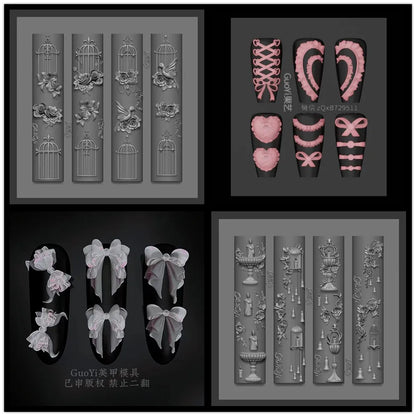 1pc Bowknot Candles Jellyfish Shell Rose Leaf  3D Acrylic Mold Nail Art Decoration Nails DIY Design Silicone  Nails Mold