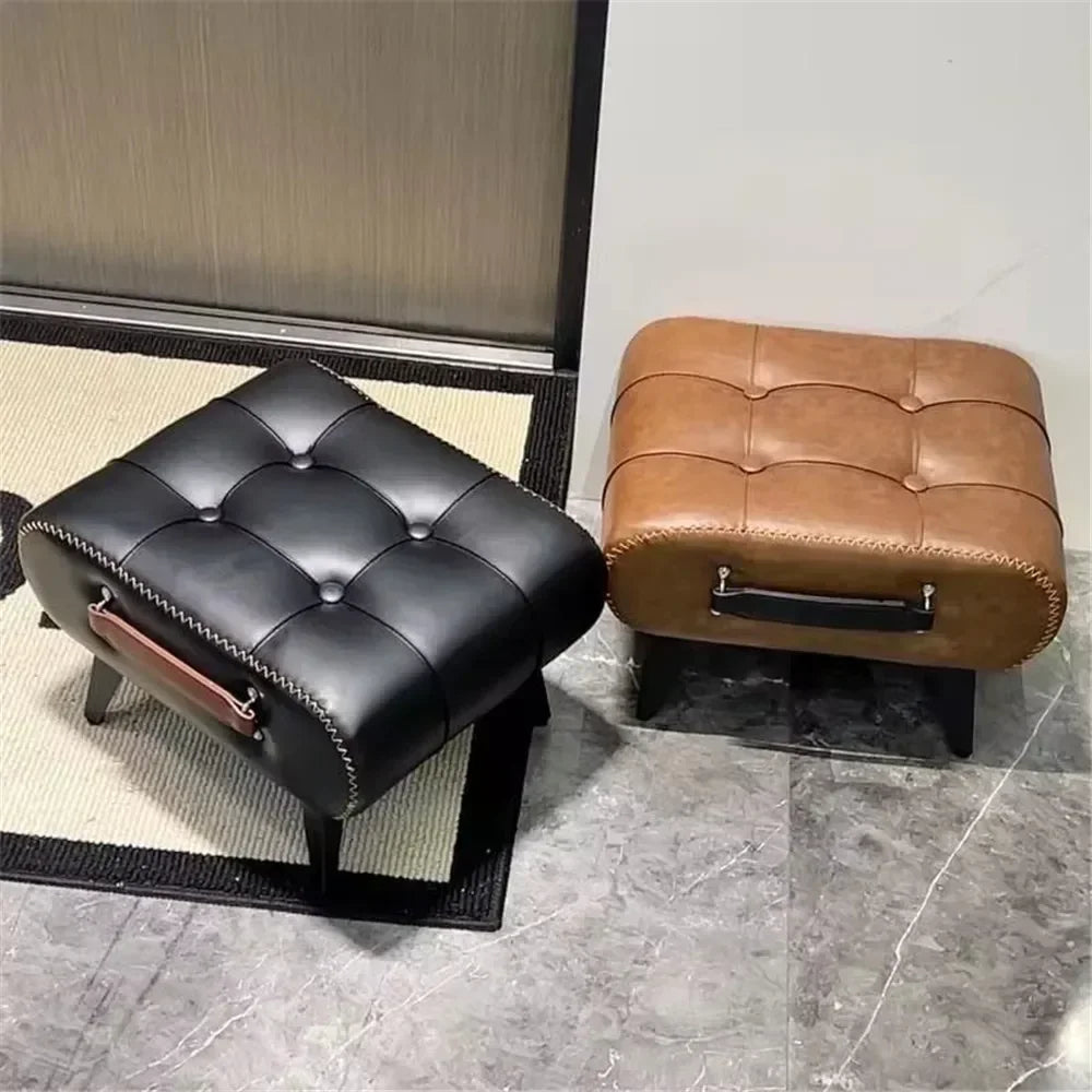Nordic Luxury Leather with Handle Shoe Changing Stool Portable Foot Step Stool Furniture Ottoman for Living Room Bedroom
