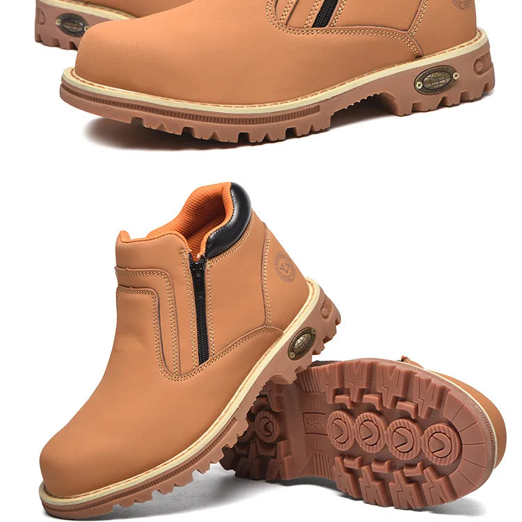 Zapatos de trabajo para hombre, zapatos de seguridad impermeables, botas de cuero antichispas para hombre, zapatos de soldador antideslizantes y antiperforación para hombre, zapatos de trabajo negros.