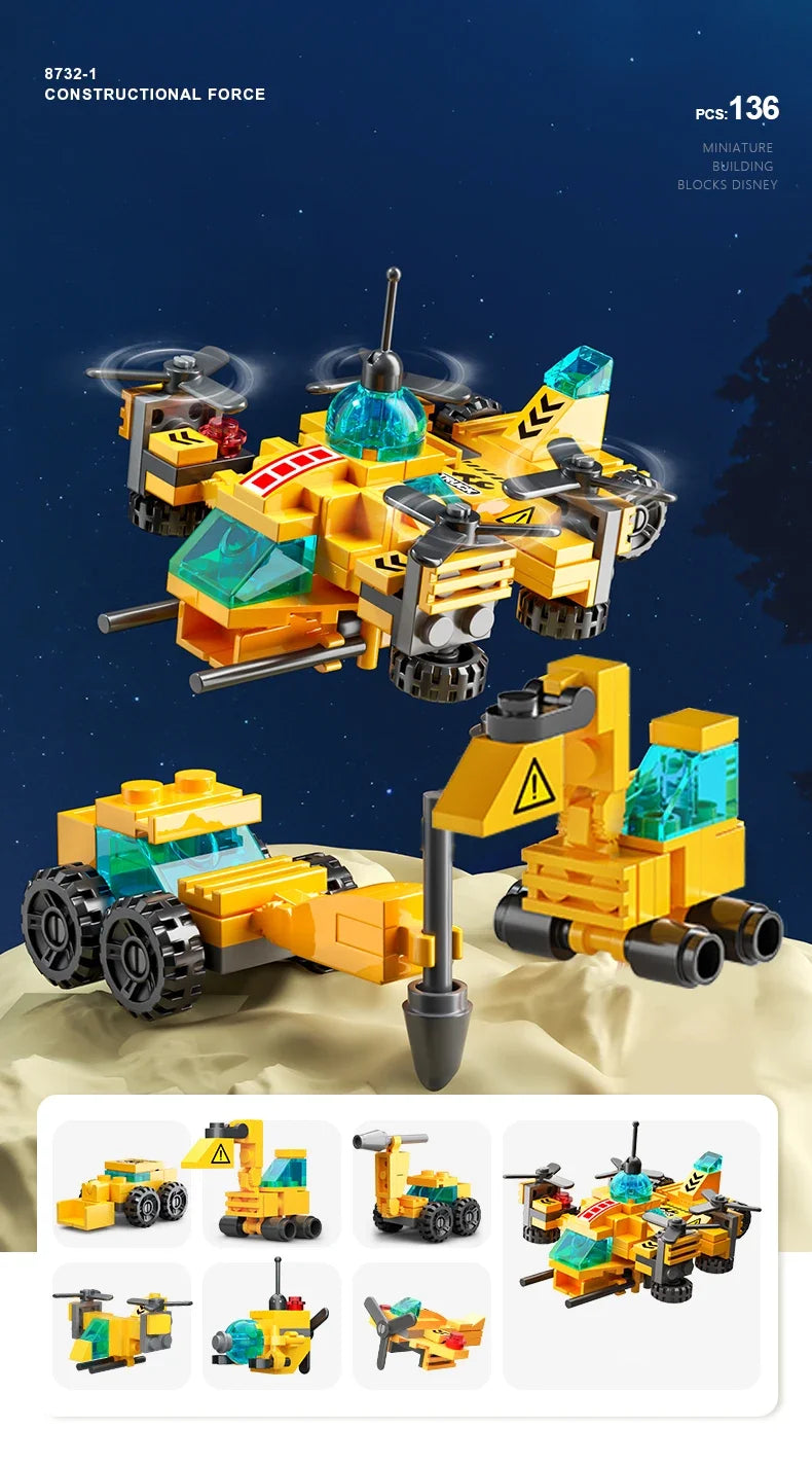 6IN1 Building Blocks City Fire Car Police Truck Engineering Crane Tank Helicopter Bricks Set Toys for Children Kids