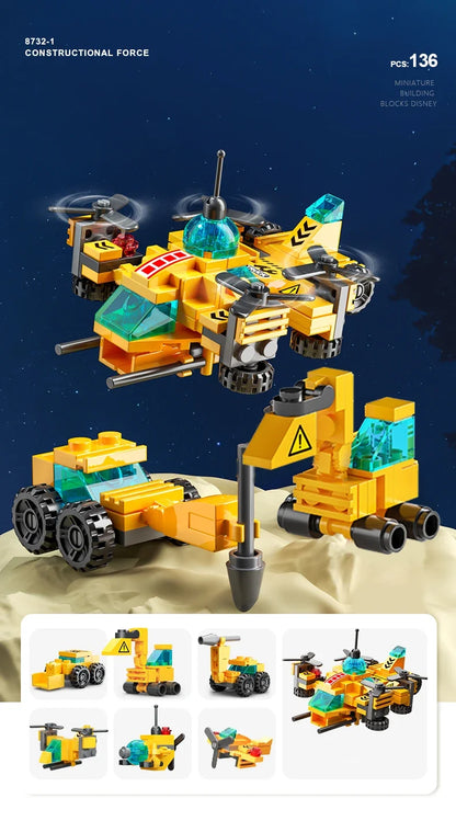 6IN1 Building Blocks City Fire Car Police Truck Engineering Crane Tank Helicopter Bricks Set Toys for Children Kids