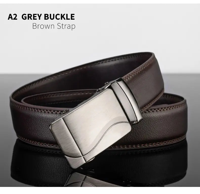 Cinturón de cuero para hombre, hebilla automática de metal, marca de alta calidad, cinturones de lujo para hombres, famoso trabajo, negocios, correa de PU negra.