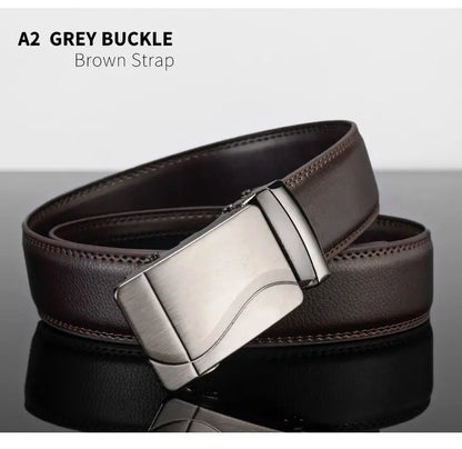 Cinturón de cuero para hombre, hebilla automática de metal, marca de alta calidad, cinturones de lujo para hombres, famoso trabajo, negocios, correa de PU negra.