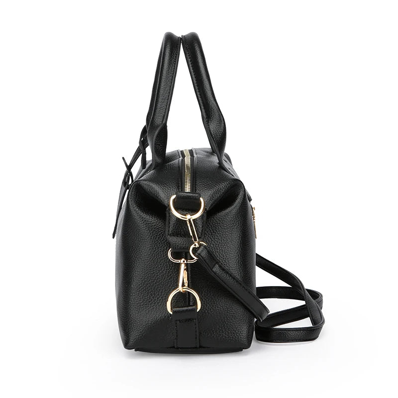 Genuine Brand Soft Leather Shoulder Bag For Women Casual Tote Bag Female Solid Color Purse Simple Design Handbag Commuting Sac