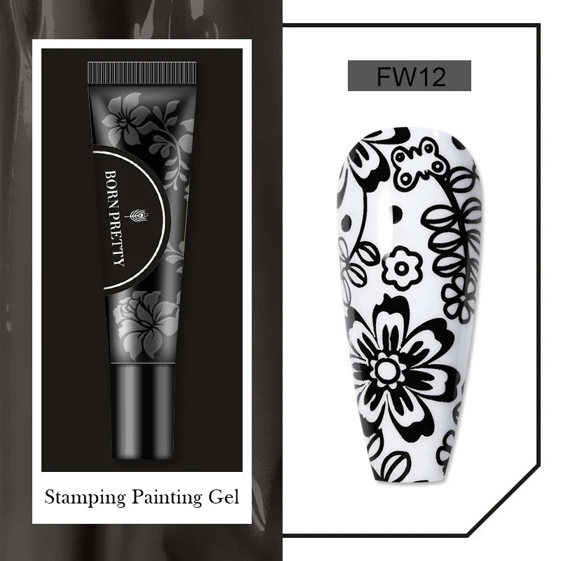 BORN PRETTY 1 Bottle 8ml Stamping Gel Polish Black White Gold Silver Nail Stamping Gel Printing Polish Soak Off Gel Varnish