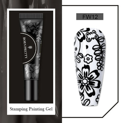BORN PRETTY 1 Bottle 8ml Stamping Gel Polish Black White Gold Silver Nail Stamping Gel Printing Polish Soak Off Gel Varnish