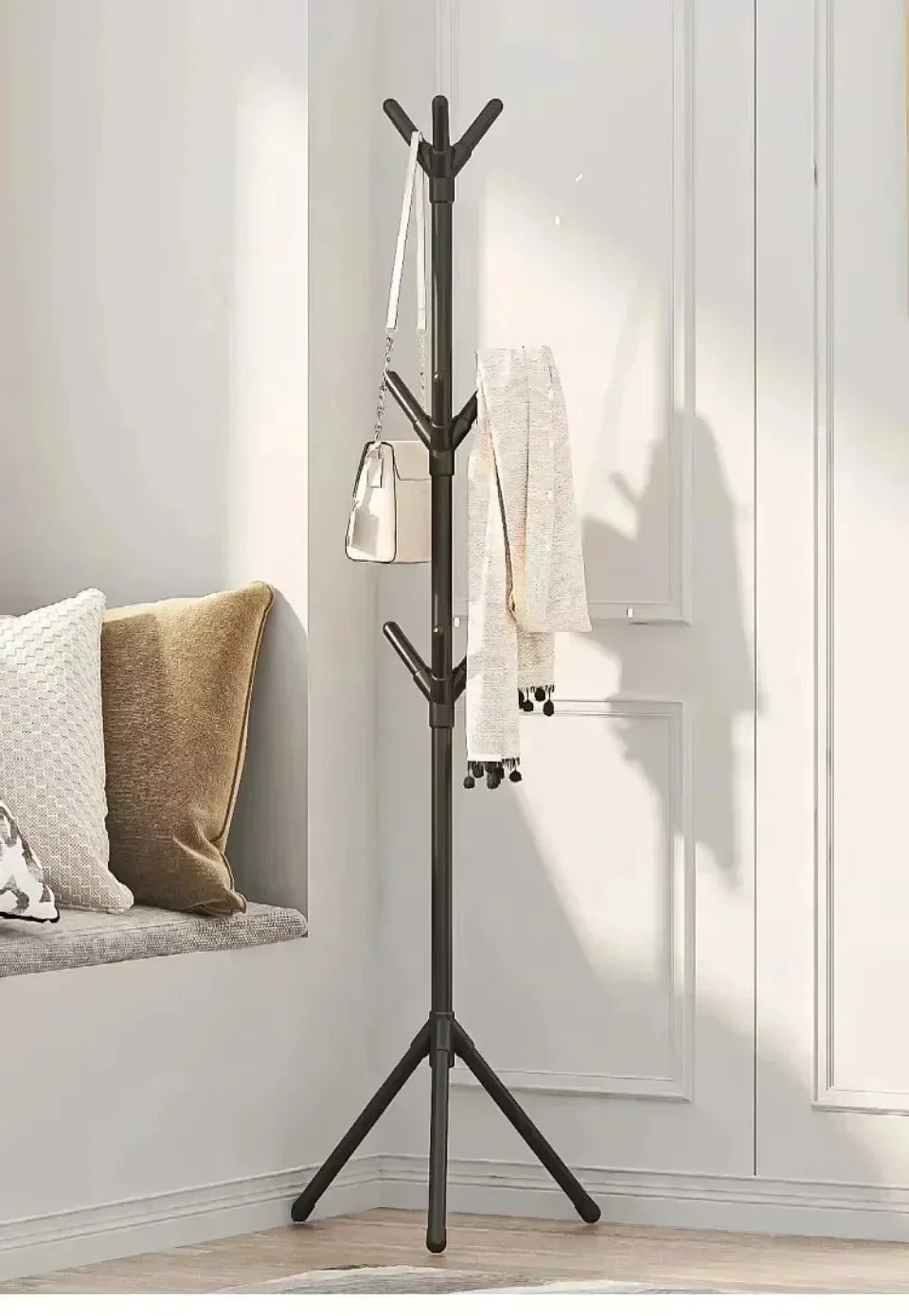 Clothes and Hats Rack Floor To Floor Bedroom Coat Hook Tree Hanger -Multi-hook Floor Vertical Coat Rack with Movable and Conve