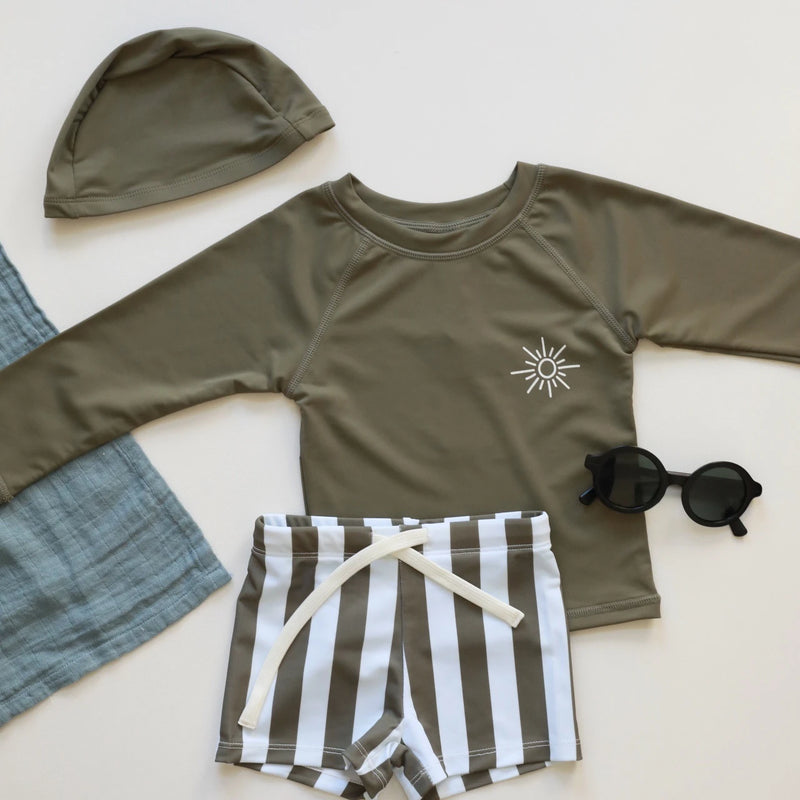 2025 Summer Baby Boys Swimsuit Long Sleeves One Piece Swimwear for Kids Toddler Cartoon UPF50+ Rash Guards Infant Bathing Sui