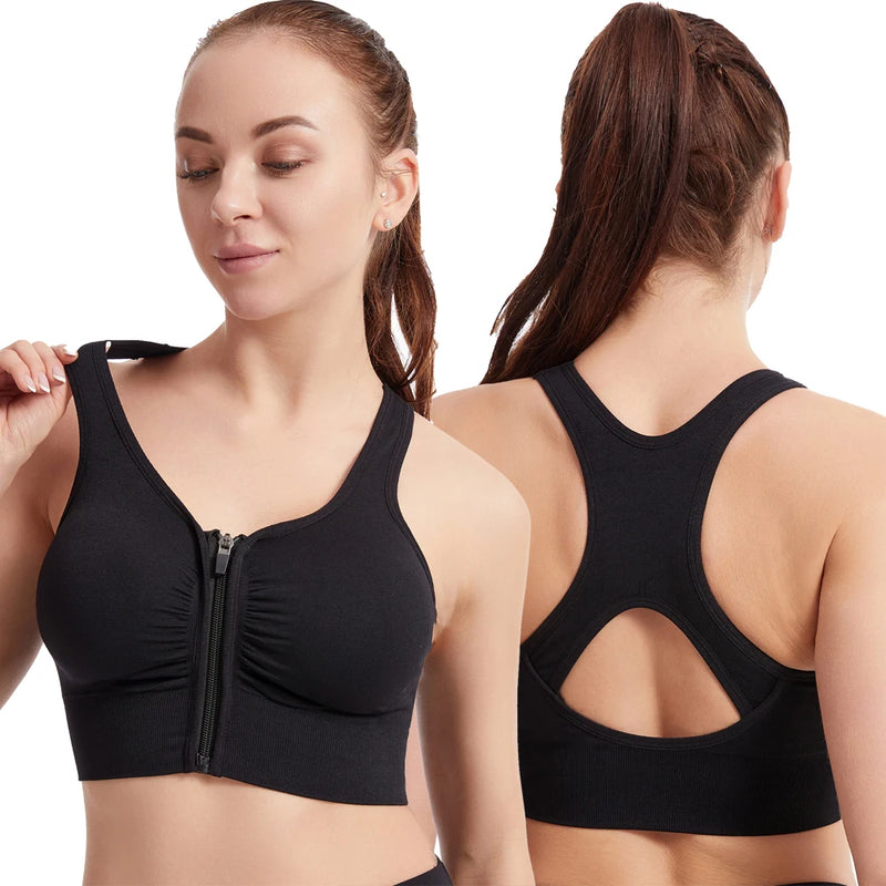 Women Zip Sports Bra Tank Plus Size Shockproof Gather Brassiere Female Yoga Running Fitness Bralette Women's Lingerie Underwear