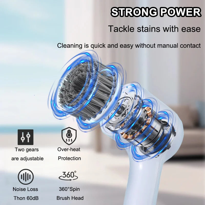 Escova de limpeza rotativa elétrica usb, com 5 cabeças de escova escova de limpeza elétrica, para cozinha, purificador de azulejos de banheira