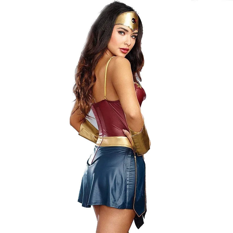 Halloween Superhero Costume Dress for Women Wonder Cosplay Costumes Stage Performance Costume Sexy Clothing Leather Fancy Dress