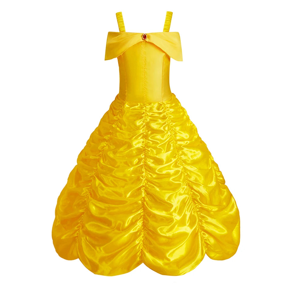 Children Princess Costume Kids Halloween Carnival Beauty Beast Birthday Party Clothes Girl Yellow Belle Cosplay Dress Up