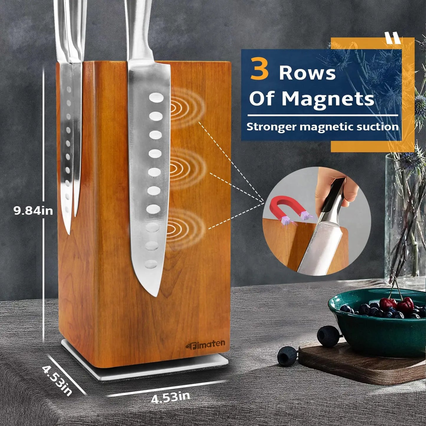 Magnetic Rotating Wood Knife Holder  360° Rotatable Knife Block For  Kitchen Knives Storage With Anti Slip Pad Wood Knife Board