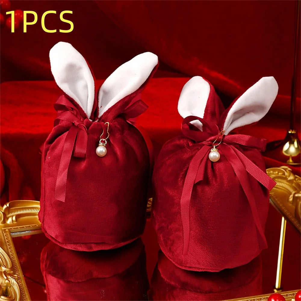 New Rabbit Ears Candy Bag Easter Drawstring Bag Velvet Draw String Candy Bags Gift Packing Bags Party Decoration Drop Shipping