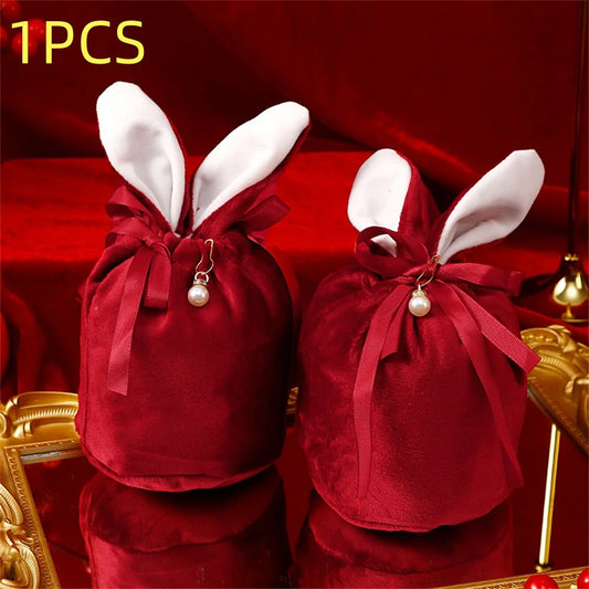 New Rabbit Ears Candy Bag Easter Drawstring Bag Velvet Draw String Candy Bags Gift Packing Bags Party Decoration Drop Shipping