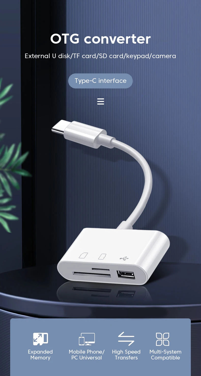 3-in-1 Card Reader Adapter Type C To SD TF Memory Card Reader USB Type C OTG Converter For Huawei Samsung Xiomi Phone Tablet