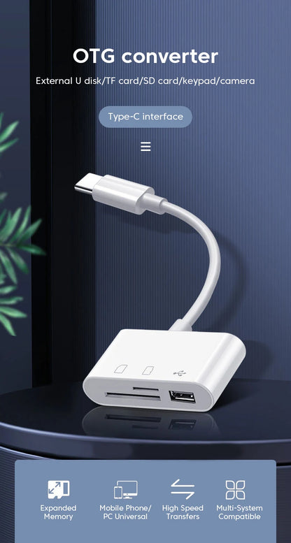 3-in-1 Card Reader Adapter Type C To SD TF Memory Card Reader USB Type C OTG Converter For Huawei Samsung Xiomi Phone Tablet
