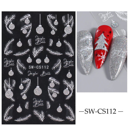 5D Red Christmas Nail Stickers Glitter Embossed Snowflake Gloves Feather Bulb Bells Winter Xmas DIY Engraved Manicure Decoration