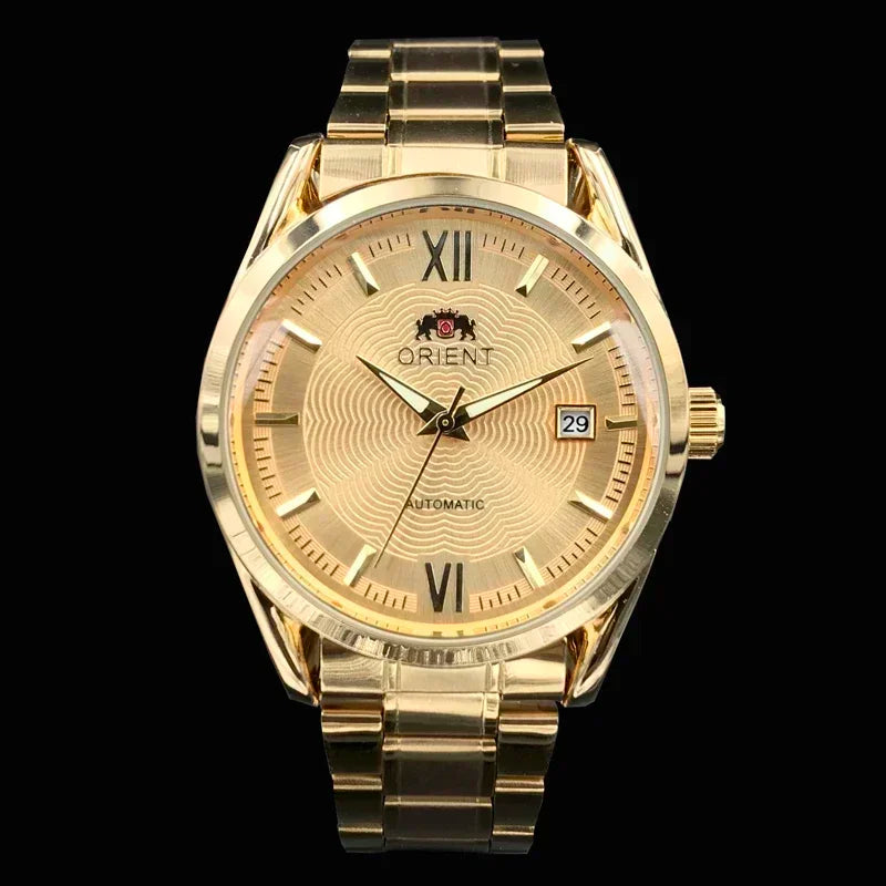 Orient Double Lion Classic Watch Series Gold - Tone Stainless Steel Automatic Mechanical Wristwatch Brand New Top Men's Watch