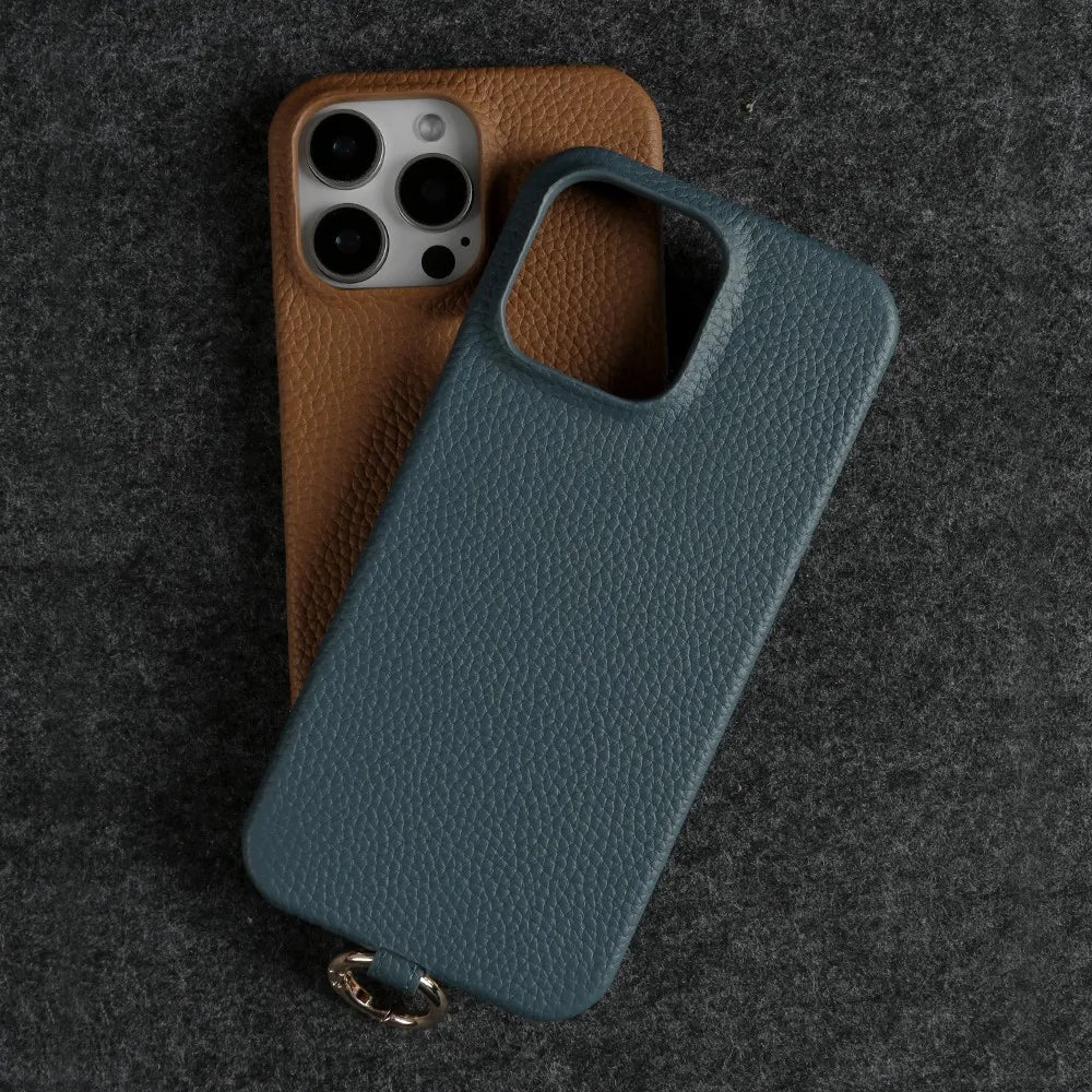 Funda de piel auténtica personalizable con cordón de carga para iPhone 16 Pro Max, 15, 14, 13, 12 y 11, con funda magnética.