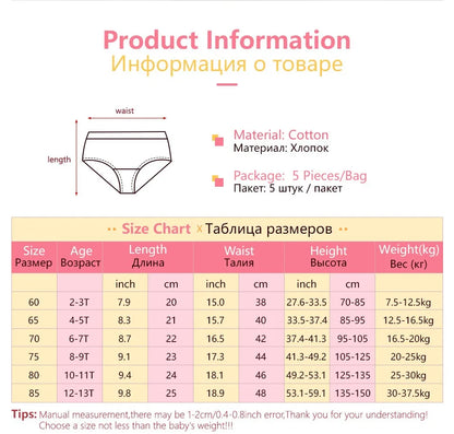 5Pcs/Lot Child Girls Underwear Melody Cartoon Cute Panties For Girl Cotton Toddlers Kids Triangle Panty Breathable Girls Briefs