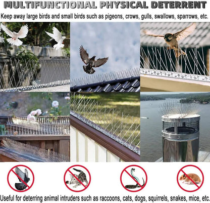 Púas para pájaros con base de acero inoxidable, resistentes y repelentes de aves, kit de cerca para palomas para ahuyentar a las aves pequeñas. 