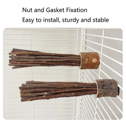 Natural Apple Tree Wood Pet Parrot Raw Wood Fork Tree Branch Stand Rack Squirrel Bird Hamster Branch Perches Chew Bite Toys
