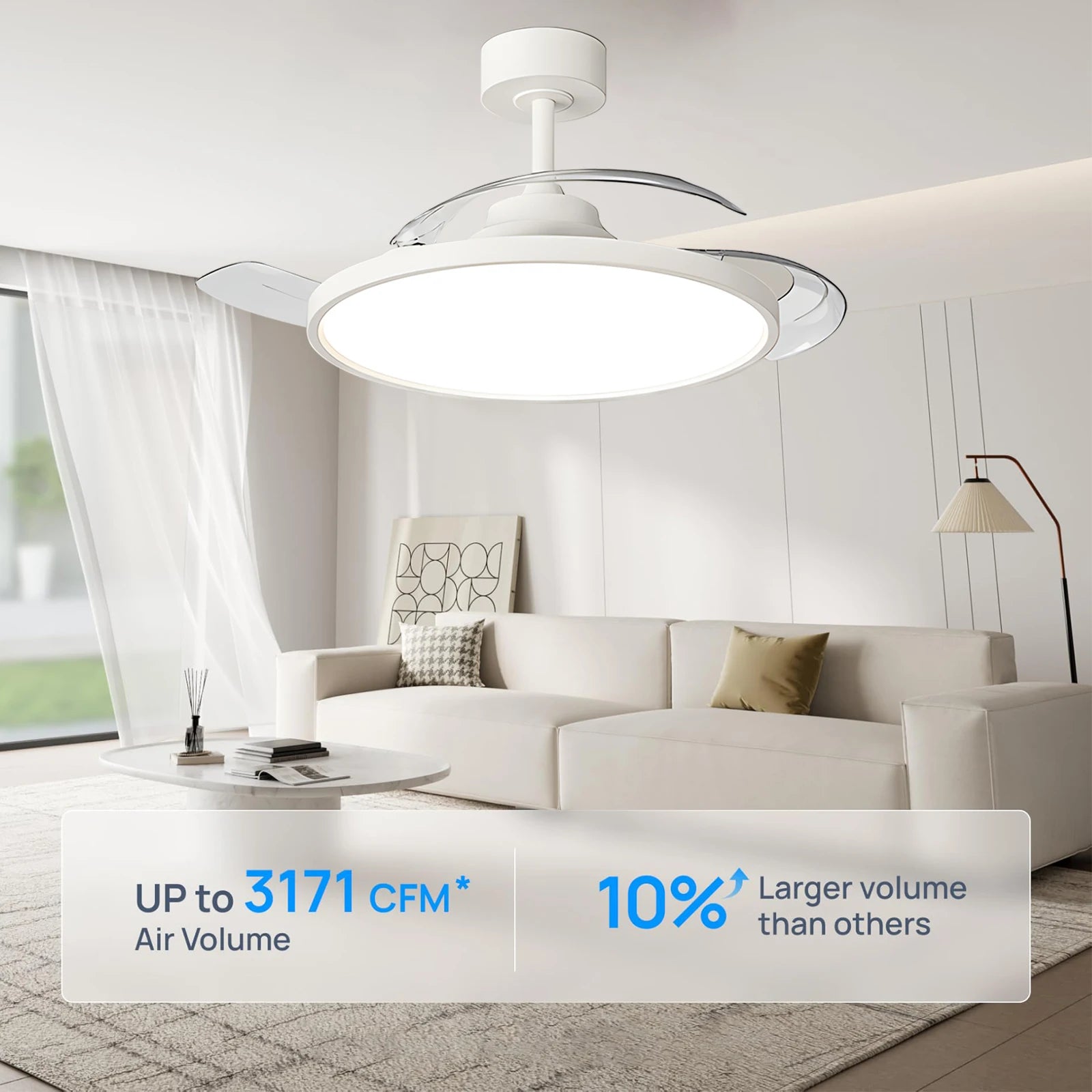 IRALAN Ceiling Lamp Fan Retractable Blades Smart with Remote Control Ceiling Fan with Light Energy Saving Led Living Room Light