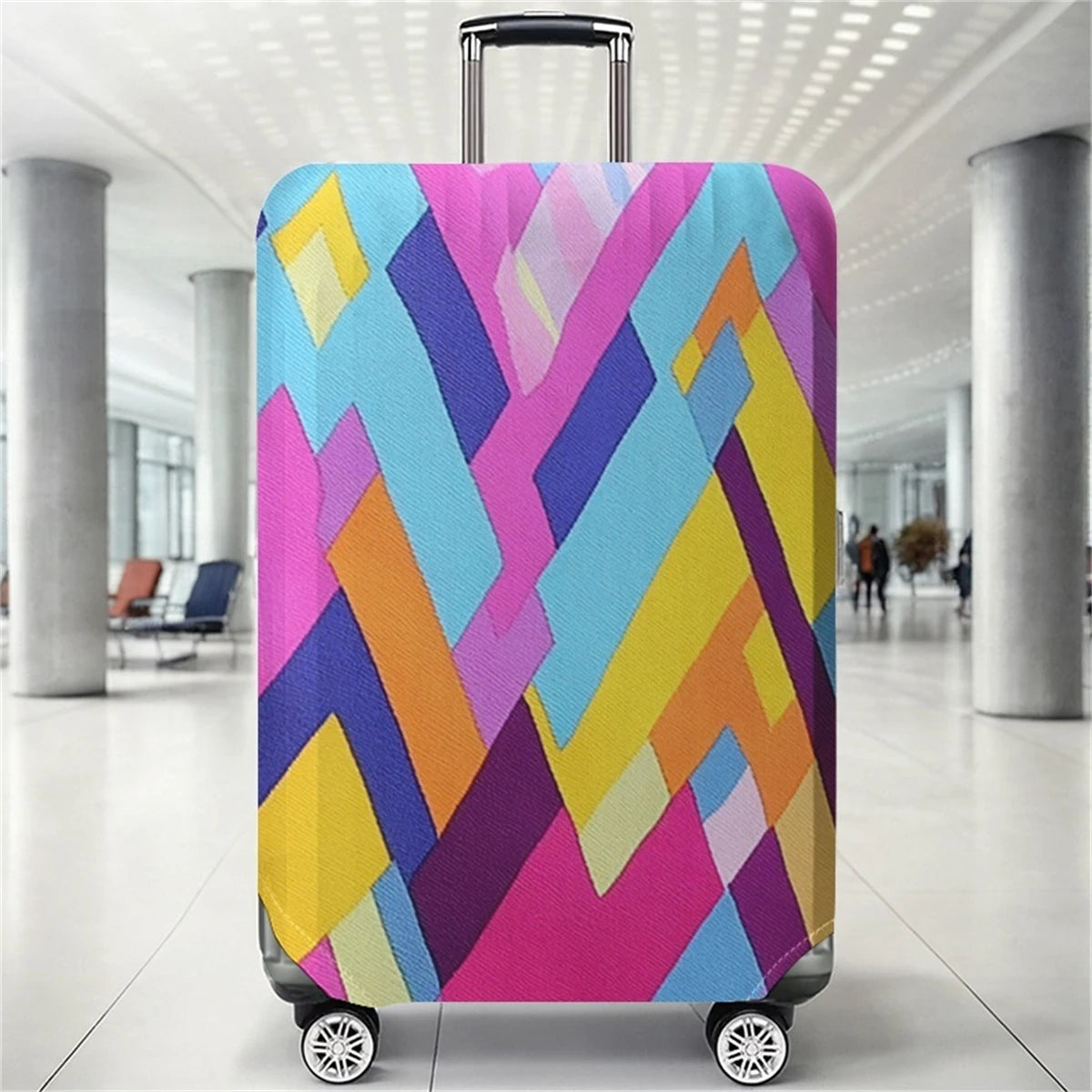 Geometric contrasting block pattern luggage protection cover, suitable for 18-32 inch luggage covers, luggage handle gloves, tra