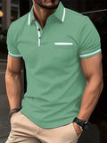 Men's Zipper Short-Sleeved Striped Polo Shirt Spring And Summer Fashion Casual Tops Street Outdoor Sports Wear Men's Clothing