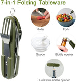 Vajilla multifuncional 7 en 1 para exteriores, herramientas de supervivencia, tenedor plegable de acero inoxidable, cuchara, cuchillo, vajilla para Picnic y acampada