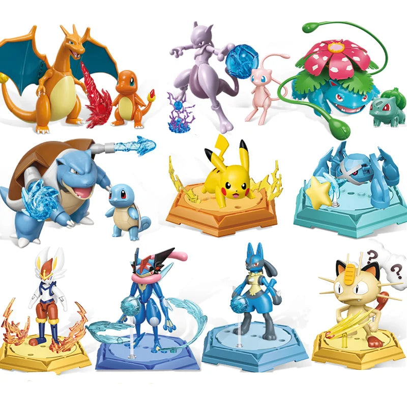 Keeppley Pokemon Battle Building Blocks Lucario Charizard Mewtwo Blastoise Greninja Assembly 3D Model Mini Brick Figure Toys
