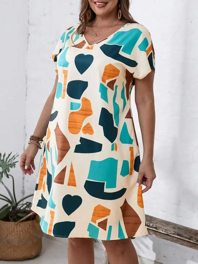 2024 Spring and Summer Cross-border Europe and America New Large Women's Fashion V-neck Shirt Dress Plus Size