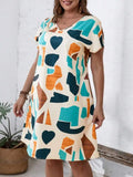 2024 Spring and Summer Cross-border Europe and America New Large Women's Fashion V-neck Shirt Dress Plus Size