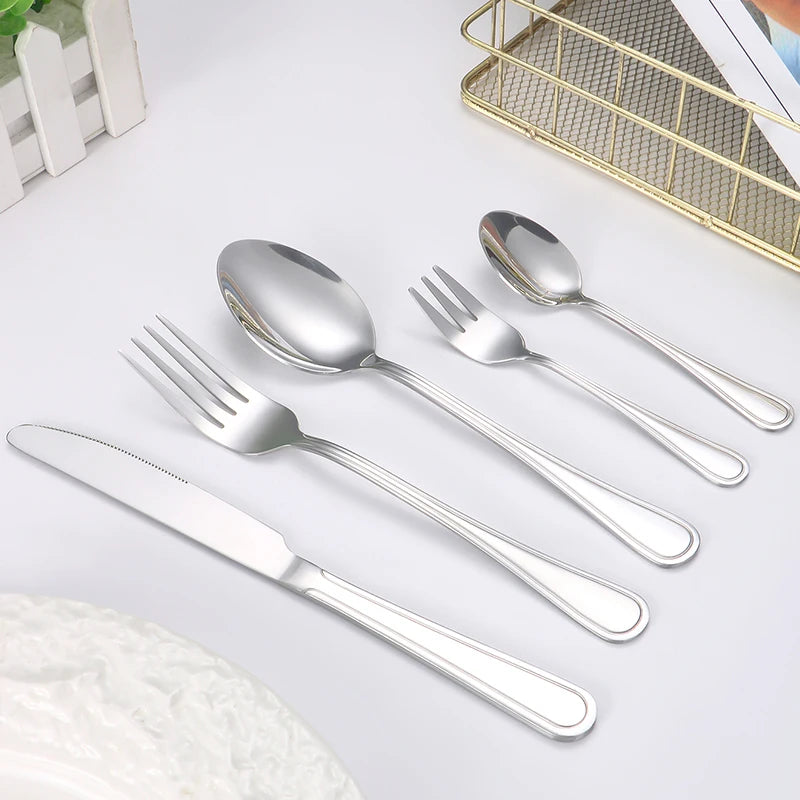 Juego de cubiertos de acero inoxidable de 6/30 Uds., cuchillo para carne y tenedor, tenedor y cuchara de postre, de alta gama, adecuado para restaurantes y hoteles