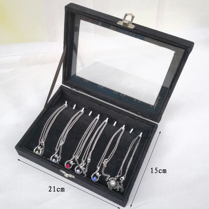 Caja de joyería negra, caja para pulseras, caja para collares, caja pequeña arqueada, caja de exhibición, caja de almacenamiento de joyas con cubierta de franela