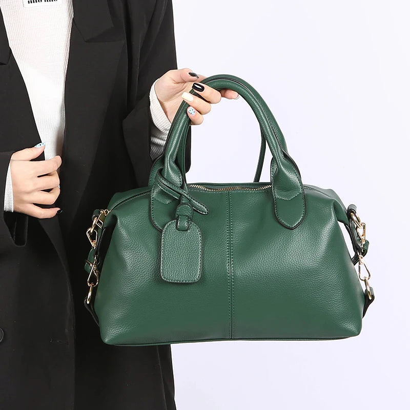 Genuine Brand Soft Leather Shoulder Bag For Women Casual Tote Bag Female Solid Color Purse Simple Design Handbag Commuting Sac